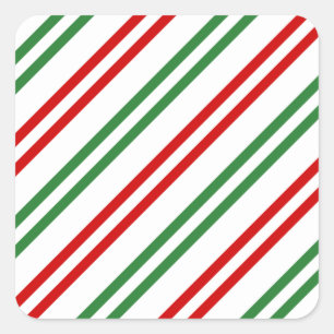 Candy Cane Christmas Stripes Red Green Square Sticker