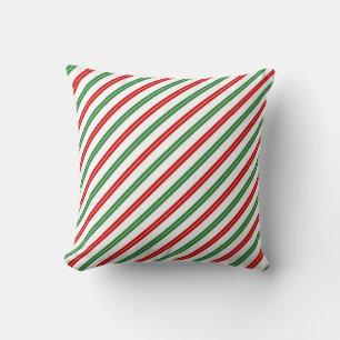 Candy Cane Christmas Stripes Red Green Throw Pillow