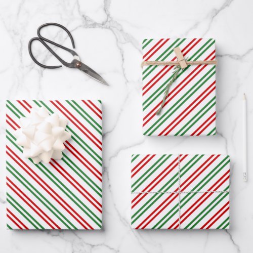 Candy Cane Christmas Stripes Red Green Wrapping Paper Sheets