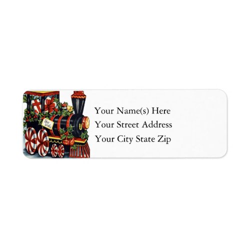 Candy Cane Christmas Train Vintage Christmas Label