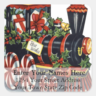 Candy Cane Christmas Train Vintage Christmas Square Sticker