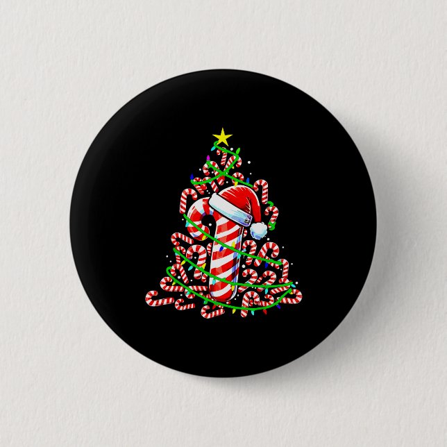 Candy Cane Christmas Tree Lights Santa  Button (Front)