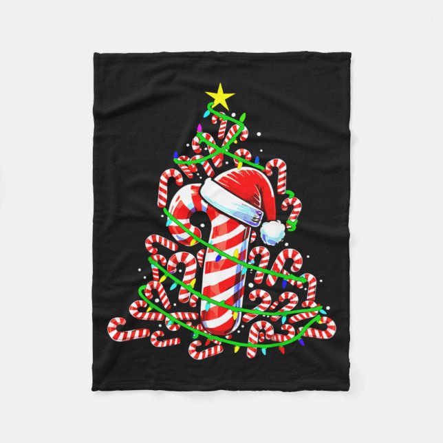 Candy Cane Christmas Tree Lights Santa  Fleece Blanket (Front)