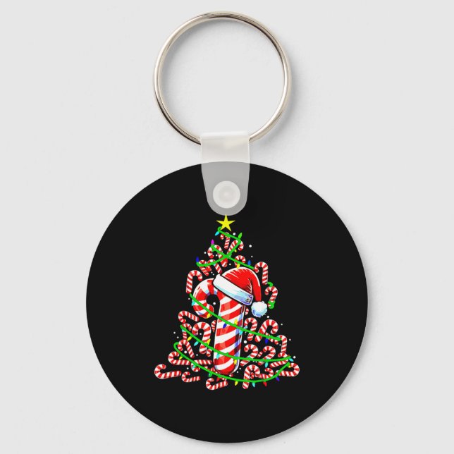 Candy Cane Christmas Tree Lights Santa  Keychain (Front)