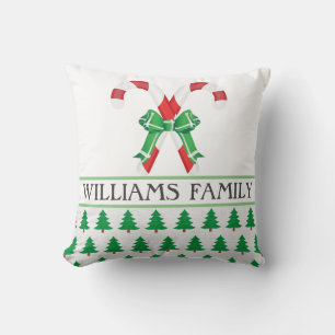 Candy Cane & Christmas Tree Pattern - Family Throw Pillow