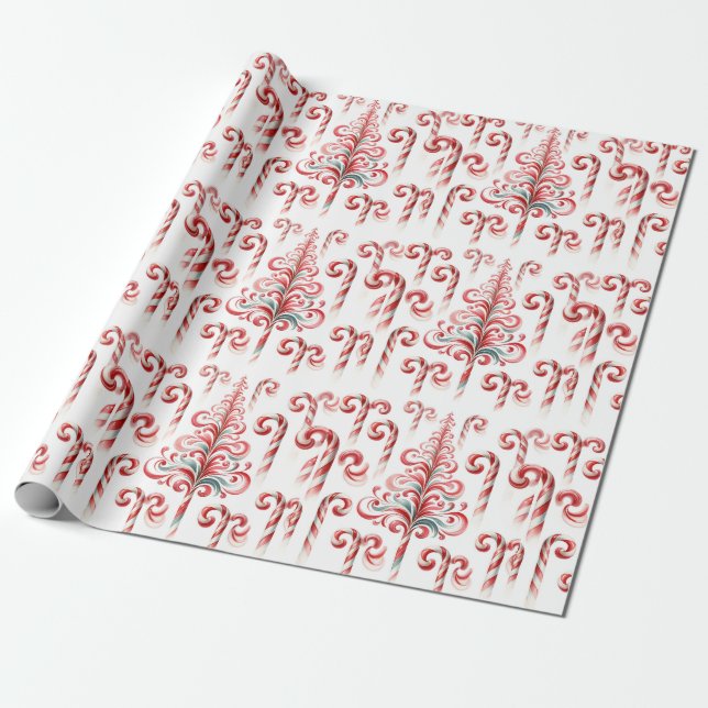 Candy Cane Christmas Tree Wrapping Paper (Unrolled)