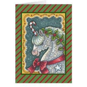 CANDY CANE CHRISTMAS UNICORN, HOLIDAY PONY FANTASY CARDS