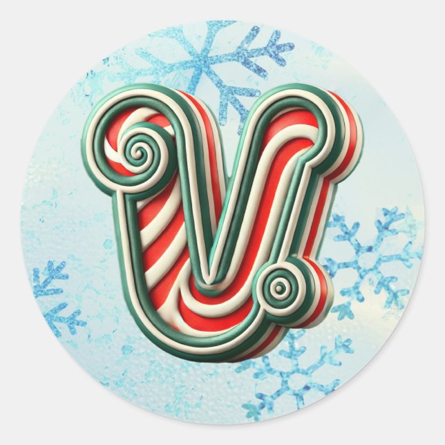 Candy Cane Christmas "V" Sticker, Festive Stripes Classic Round Sticker (Front)