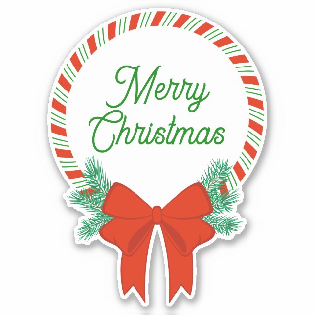 Candy Cane Christmas Wreath Personalized Sticker (Front)