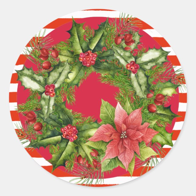 Candy Cane Christmas Wreath Sticker (Front)