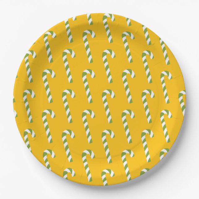 Candy Cane Christmas Yellow Orange Paper Plates (Front)