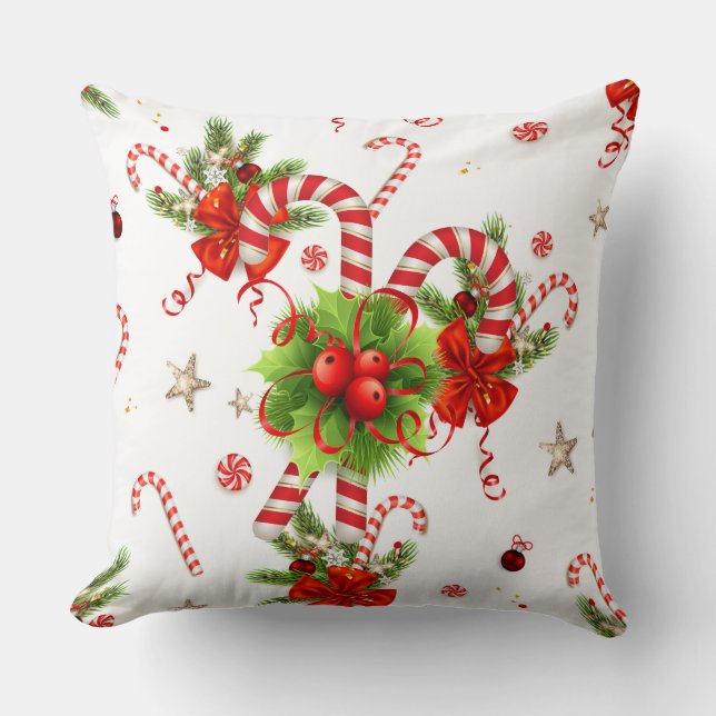 Candy Cane Christms Throw Pillow (Front)