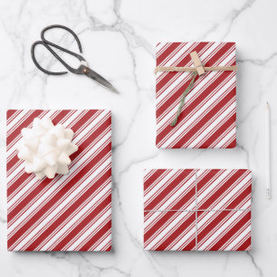 Candy Cane Classic Christmas Red and White Stripes Wrapping Paper Sheets