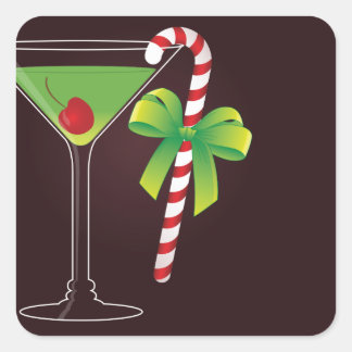 Candy Cane Cocktail Christmas Square Sticker