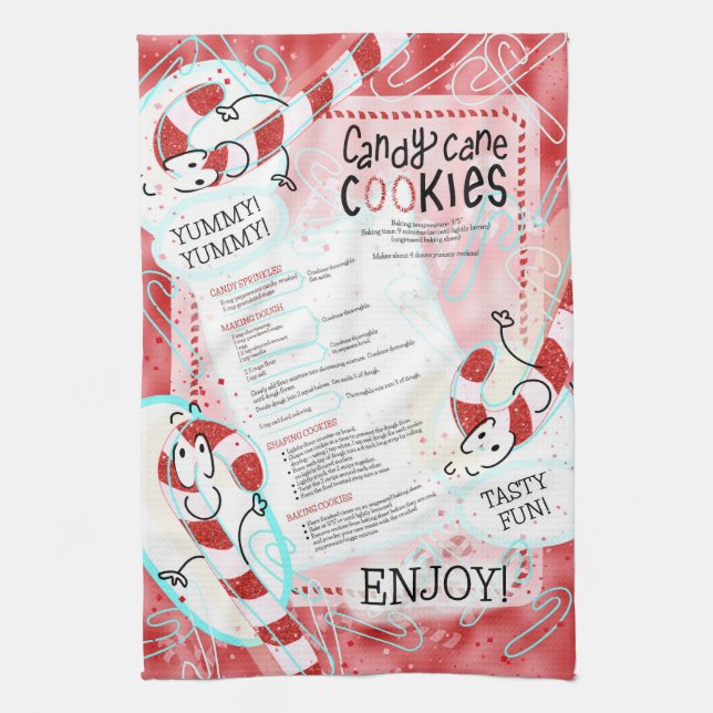 Candy Cane Cookies DIY Christmas Recipe  Kitchen Towel (Vertical)
