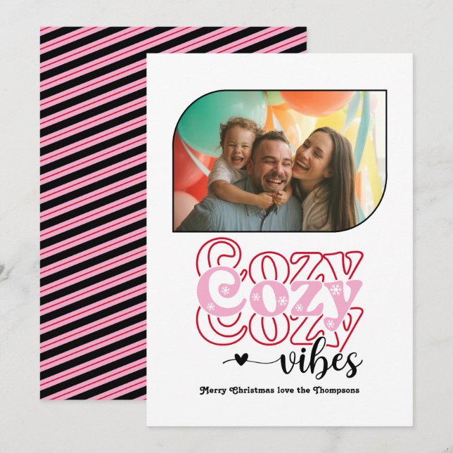 Candy Cane Cozy Vibes Only Christmas Photo Holiday Card (Front/Back)