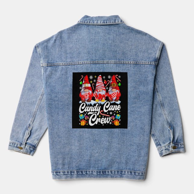 Candy Cane Crew Christmas Candy Lover Gnome Denim Jacket (Back)