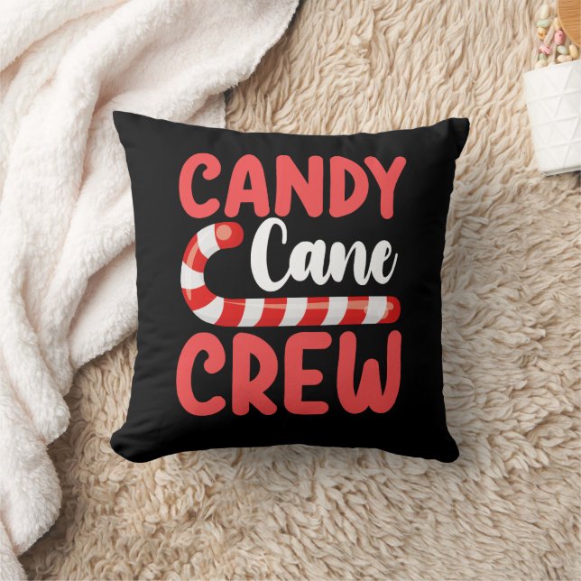 Candy Cane Crew Christmas Family Holiday Pajamas Throw Pillow (Blanket)