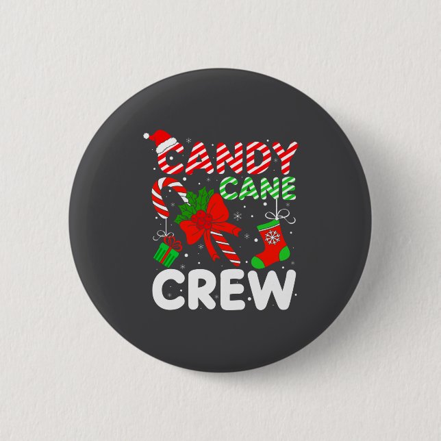 Candy Cane Crew Christmas Funny Xmas Matching Fami Button (Front)
