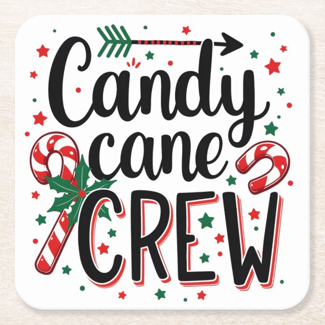 Candy cane crew Christmas snack Matching Cousins Square Paper Coaster (Front)