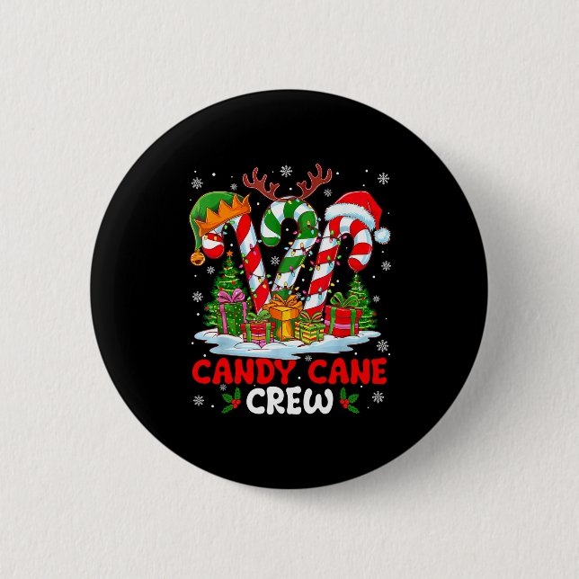 Candy Cane Crew Christmas Xmas Love Candy Boys Gir Button (Front)