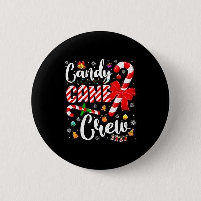 Candy Cane Crew Christmas Xmas Love Candy Boys Gir Button (Front)