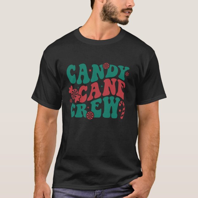 Candy Cane Crew Merry Xmas Retro Groovy Christmas  T-Shirt (Front)