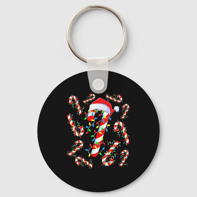 Candy Cane Crew Red And White Santa Funny Christma Keychain (Front)
