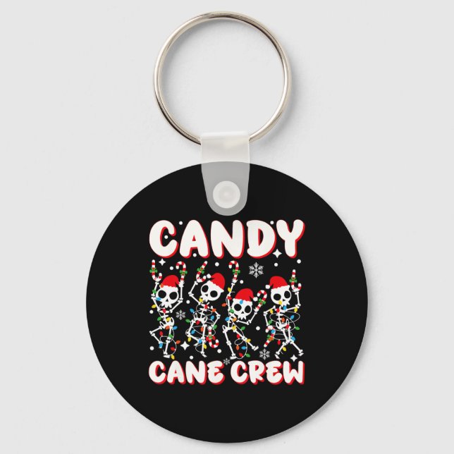 Candy Cane Crew Skeleton Christmas Candy Lover Xma Keychain (Front)