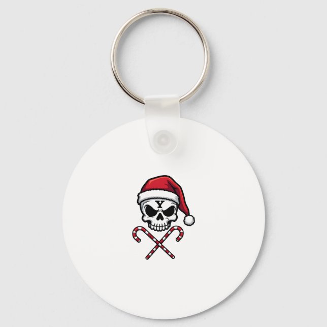 Candy Cane Crew Skull Christmas 2025 Funny Men Boy Keychain (Front)