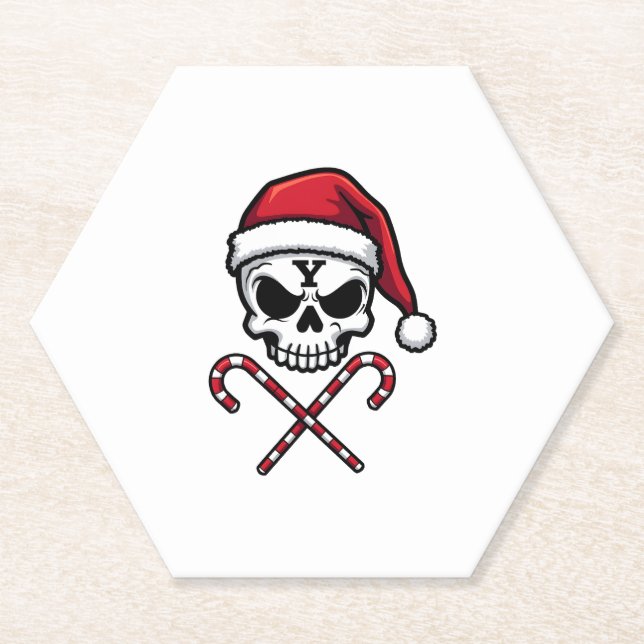 Candy Cane Crew Skull Christmas 2025 Funny Men Boy Paper Coaster (Front)
