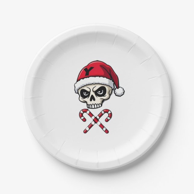 Candy Cane Crew Skull Christmas 2025 Funny Men Boy Paper Plates (Front)