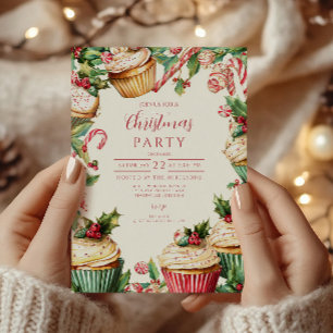Candy Cane Cupcake Christmas Invitation