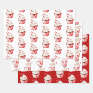 Candy Cane Cupcake Christmas Wrapping Paper Sheets
