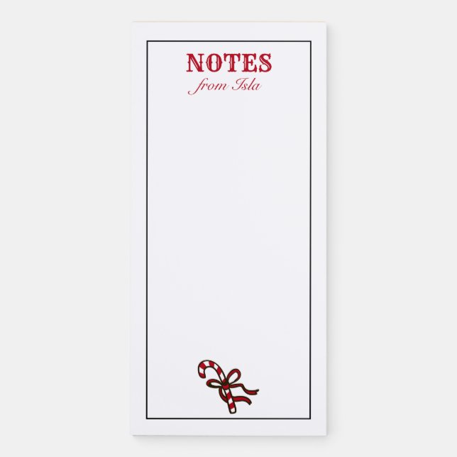 Candy Cane Custom Name Magnetic Notepad (Front)