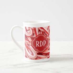 Candy Cane Custom Text Bone China Mug