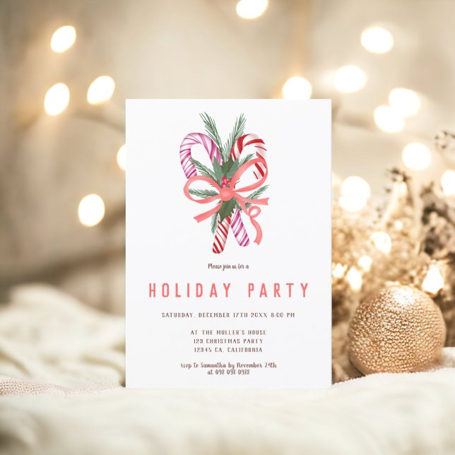 Candy cane cute mistletoe Christmas illustration Invitation (Candy cane cute mistletoe Christmas illustration Invitation)