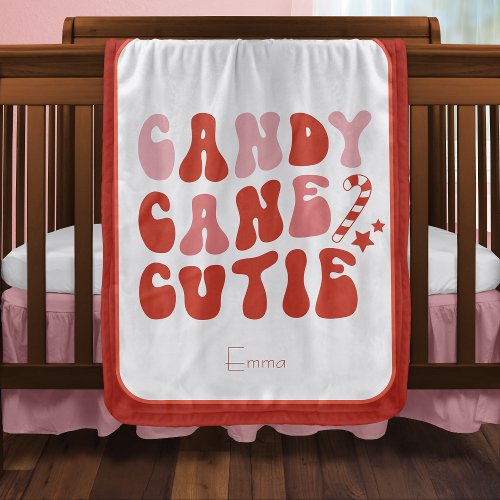 Candy Cane Cutie Christmas Holiday with Name Baby Blanket