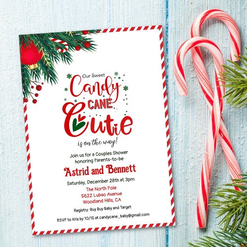 Candy Cane Cutie Holiday Baby Shower Invitation