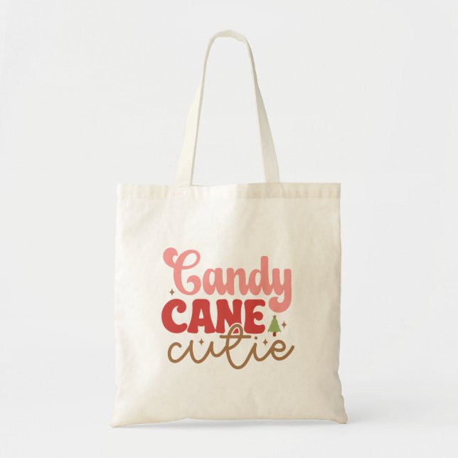 Candy Cane Cutie Retro Groovy Christmas Holidays Tote Bag (Front)