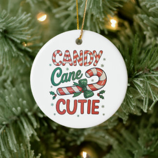 Candy Cane Cutie Santa Snowflakes Christmas Xmas Ceramic Ornament
