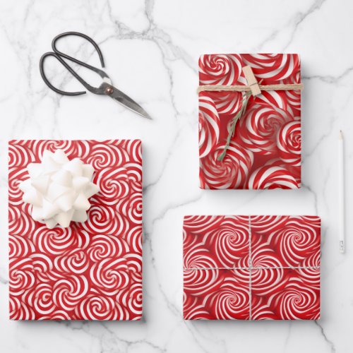 Candy Cane Delight Classic Peppermint Twist Design Wrapping Paper Sheets