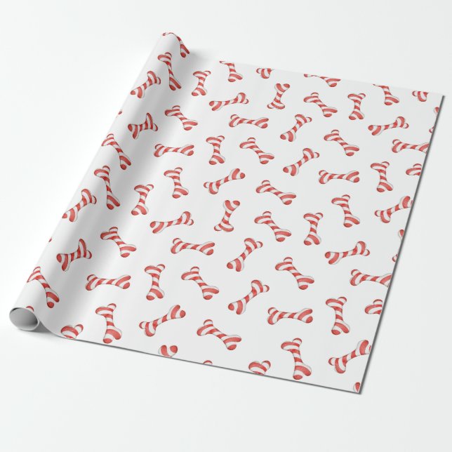 Candy Cane Dog Bone Christmas Wrapping Paper (Unrolled)