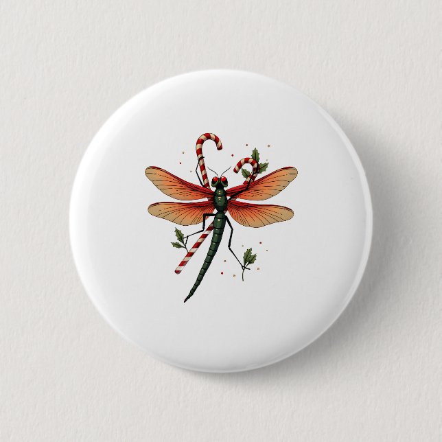 Candy Cane Dragonfly Button (Front)