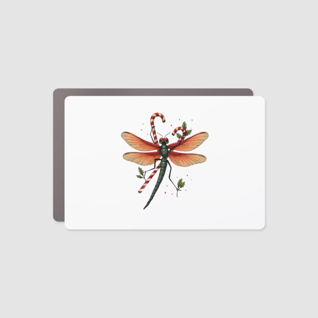 Candy Cane Dragonfly Car Magnet (Front)
