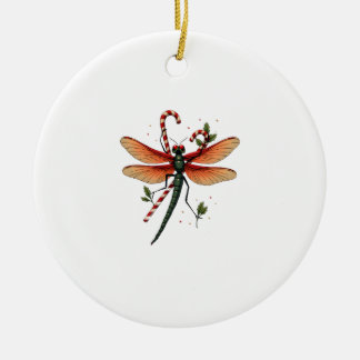 Candy Cane Dragonfly Ceramic Ornament