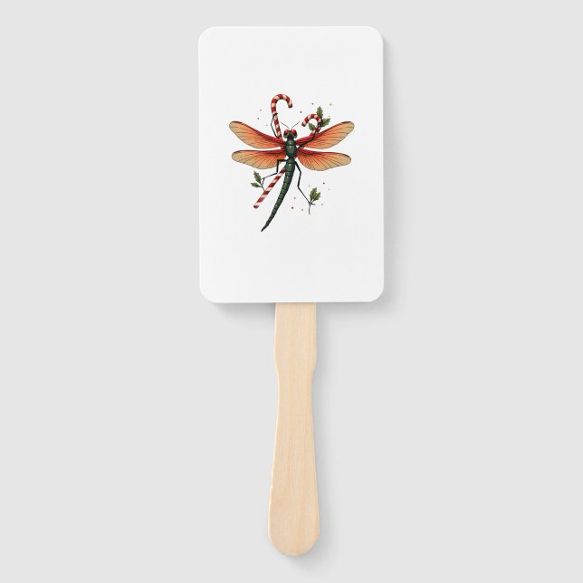 Candy Cane Dragonfly Hand Fan (Front)