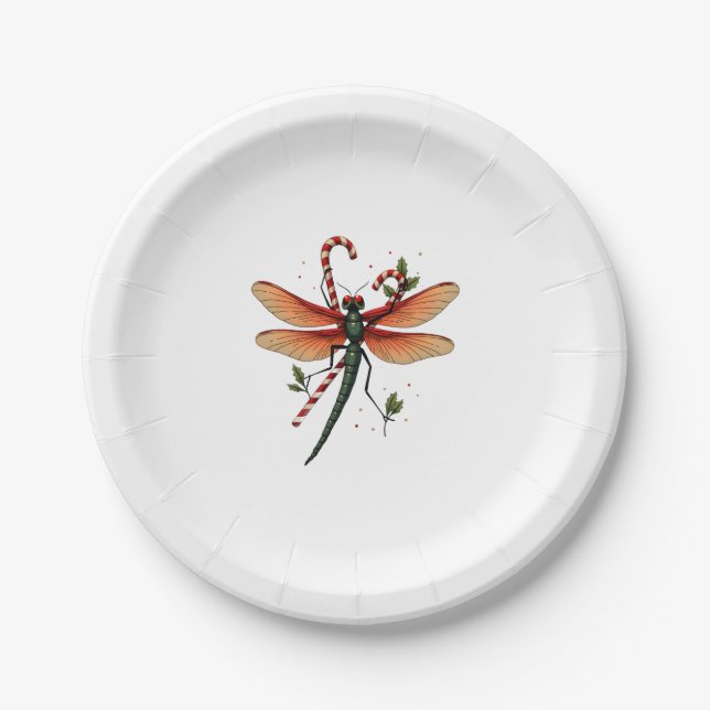 Candy Cane Dragonfly Paper Plates (Front)