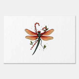 Candy Cane Dragonfly Sign