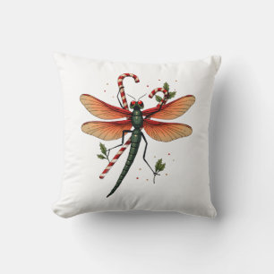 Candy Cane Dragonfly Throw Pillow